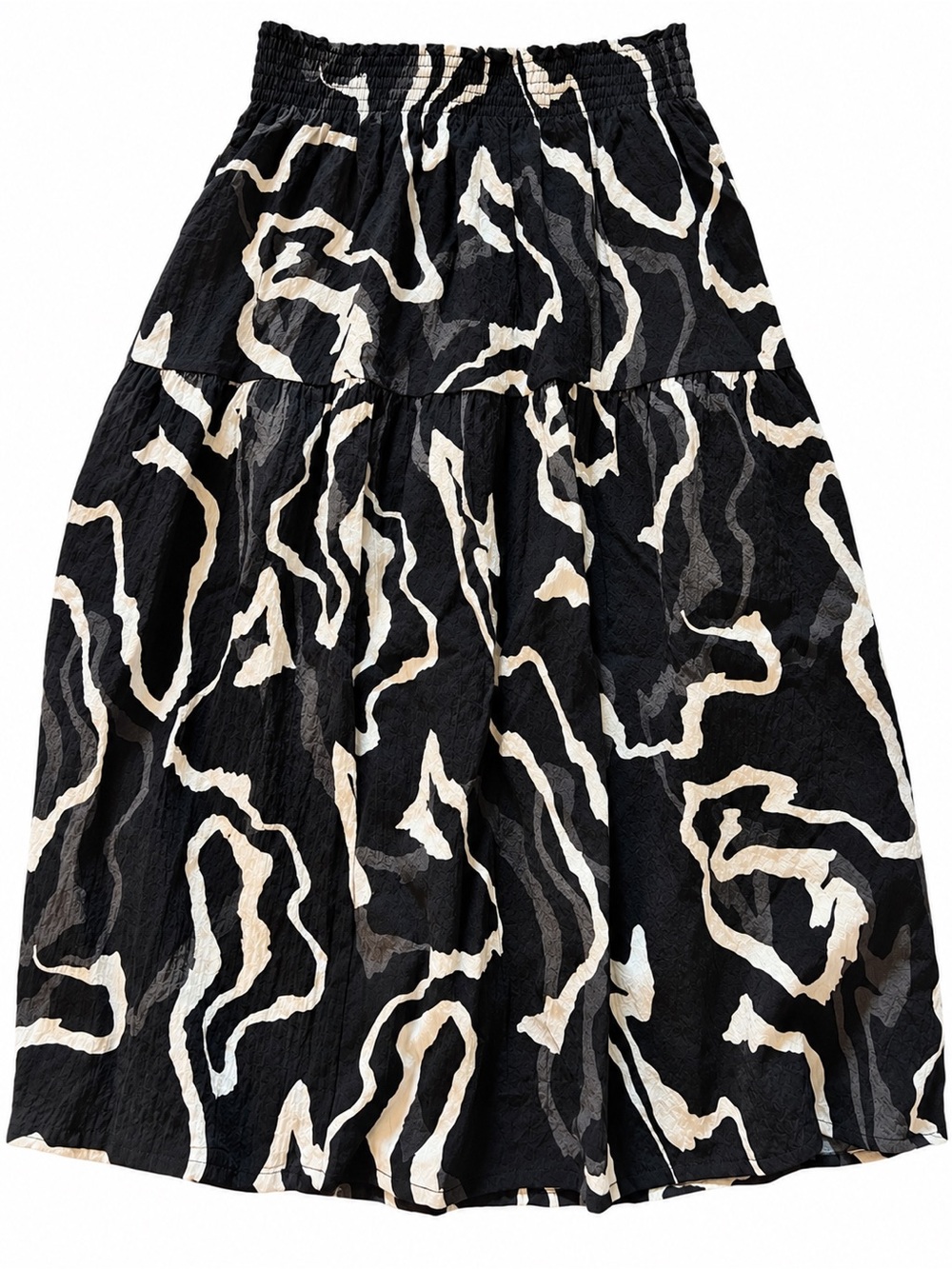 Nine West Black & Cream Abstract Tiered Maxi Skirt
